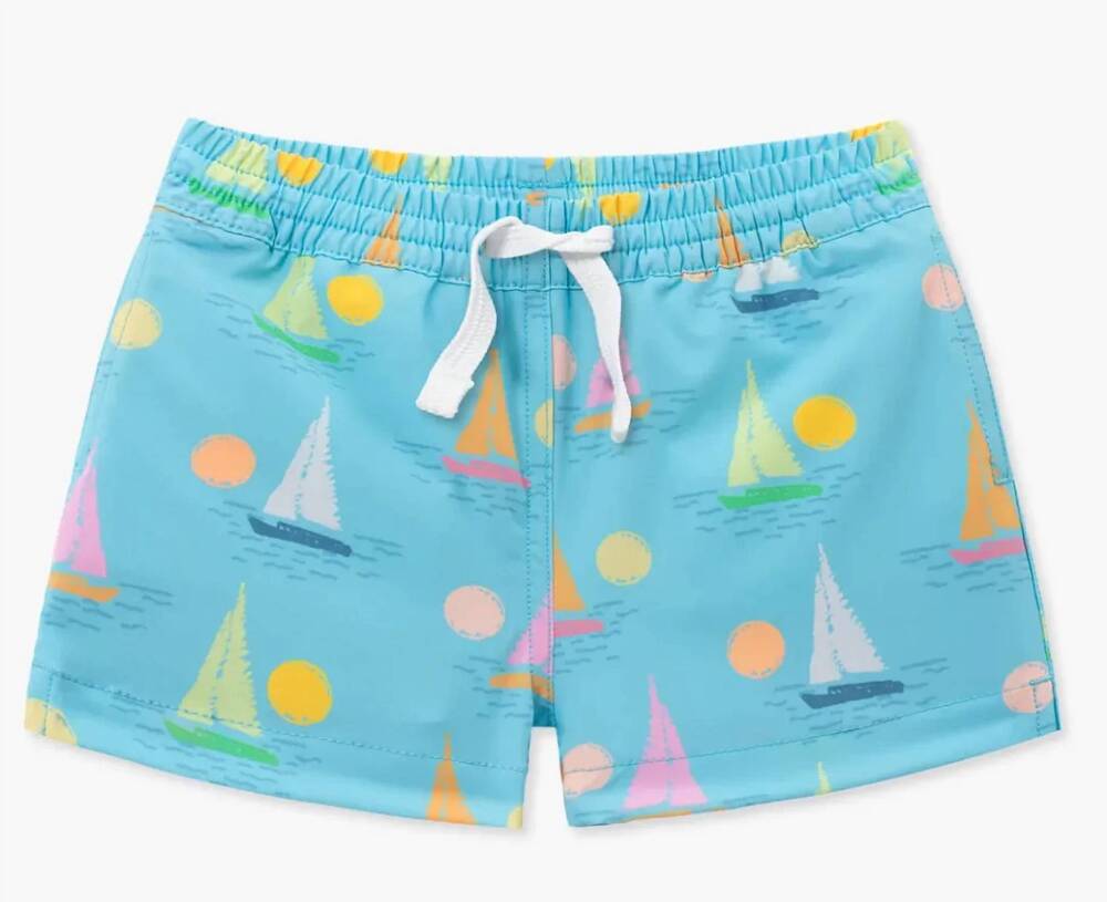 NEW CHUBBIES kid's lil come sail aways swim trunks in blue